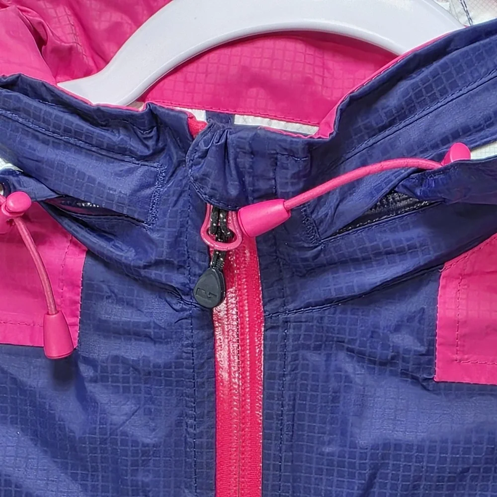 Vineyard Vines Rain Jacket Womens‎ Small Windbreaker Qtr Zip Hide Away Hood Blue